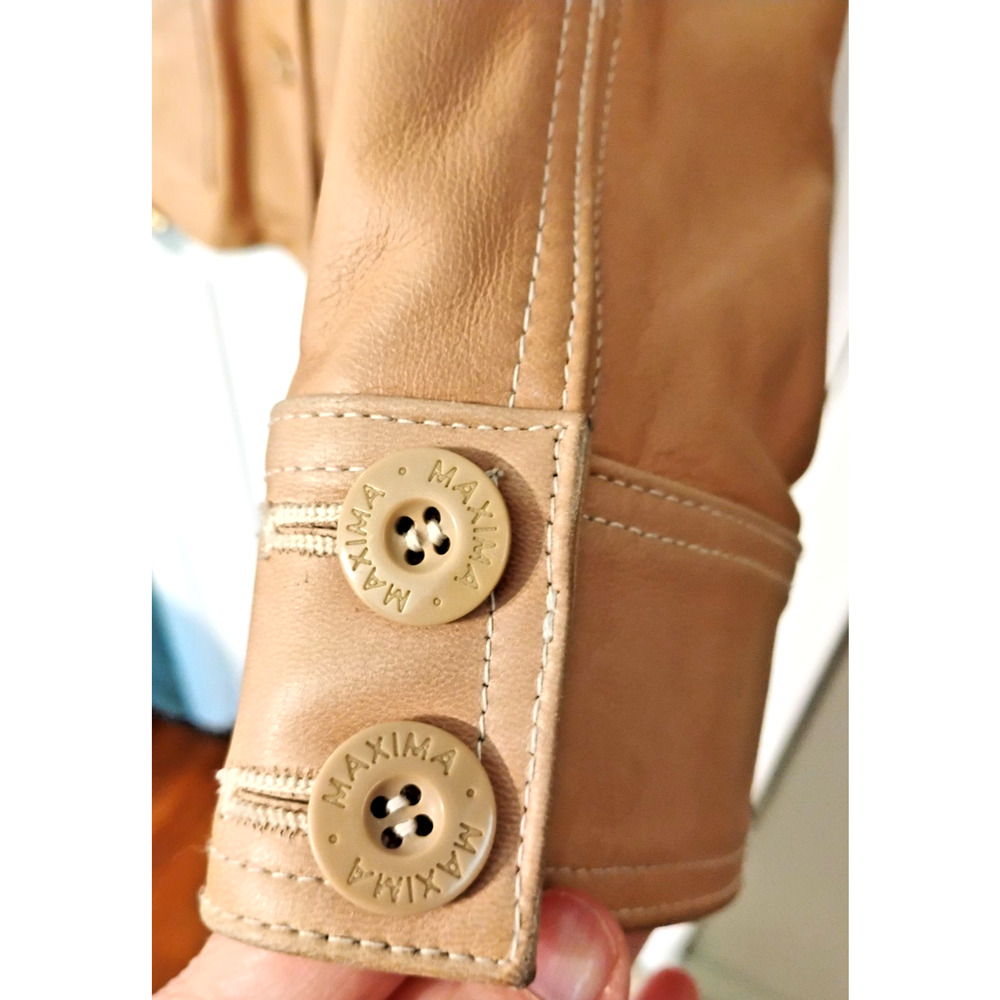 Womens Medium Wilsons Maxima Tan Cognac Leather Jacket Button Front Classic - Picture 8 of 16
